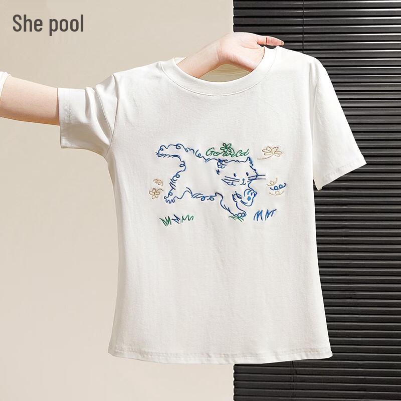 Shechi Women s Cartoon Embroidered Round Neck T-Shirt S