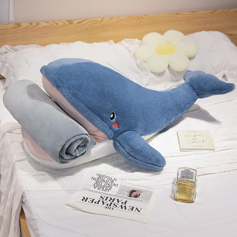 Two-in-One Cute Whale Throw Pillow & Blanket for Home Decor