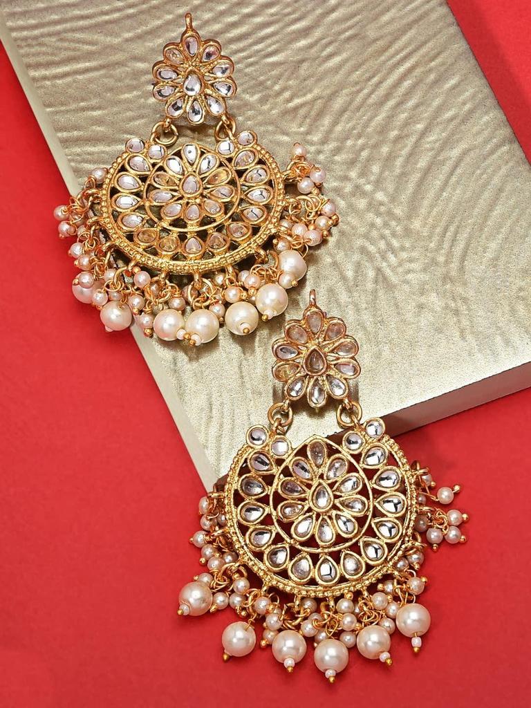 Gold Tone Kundan & Pearls Dangle Earring For Women