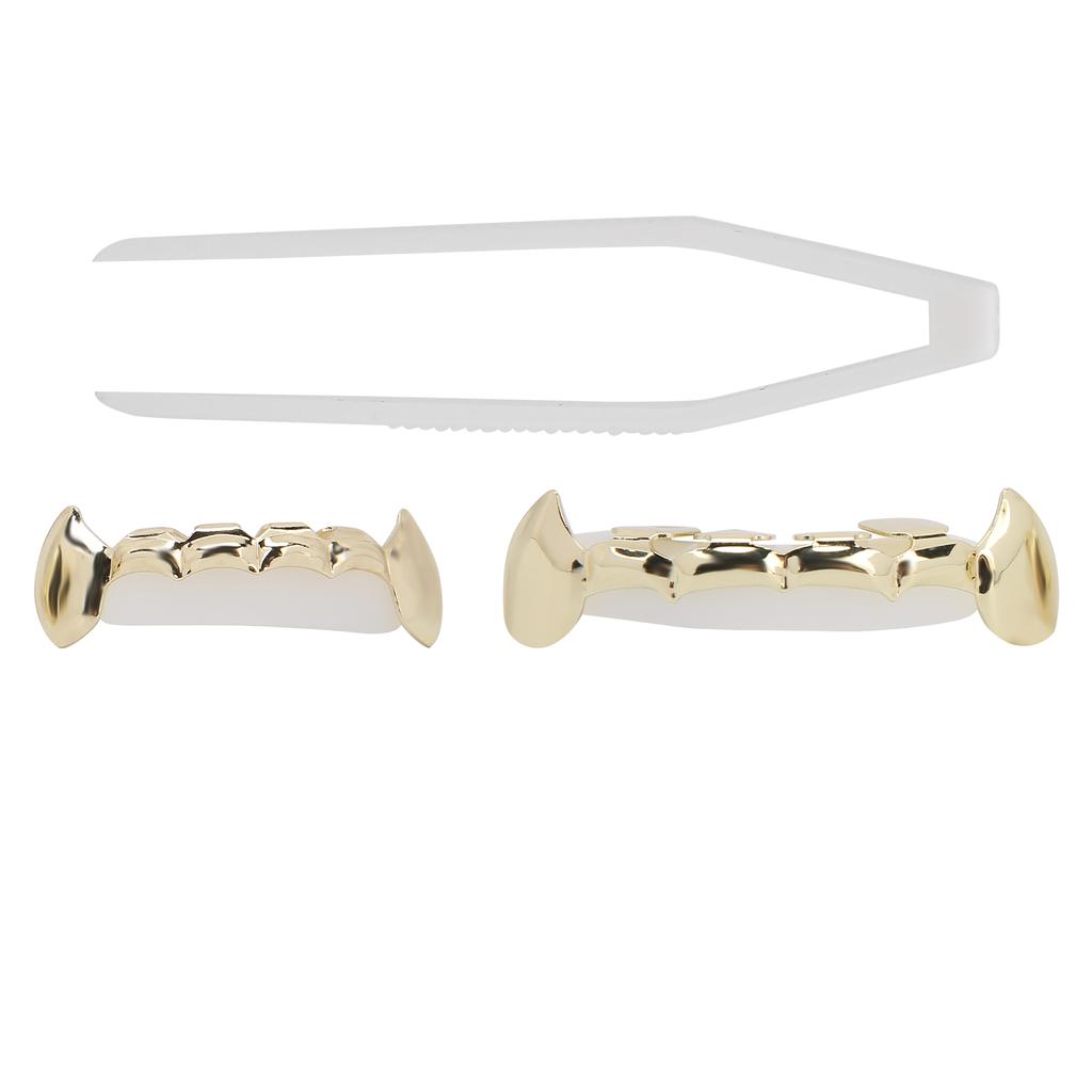 Hip Hop False Teeth Set Reusable Unfading Copper Halloween Festival Teeth Decoration Brace