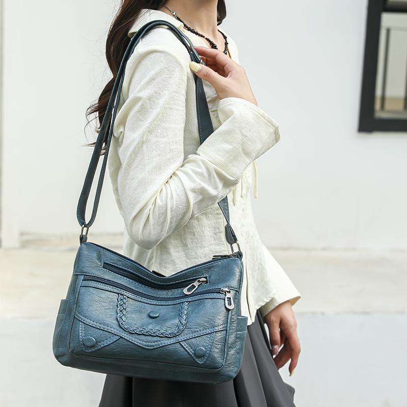 Crossbody Bag Middle-aged Women's Bag Soft Leather Large Capacity Multi-layer Shoulder Bag