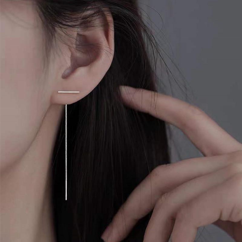 Beixi S925 Sterling Silver Long Linear Elegant Stud Earrings for Women - Trendy Summer Style. 925 Sterling Silver