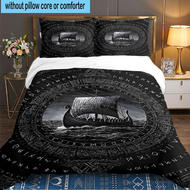 Viking Ship At Sea 3PCS Bedding set,Ideal for 1pc Duvet Cover And 2pcs Pillowcases Perfect for Fan gift,Ideal for Bedroom, Dormitory