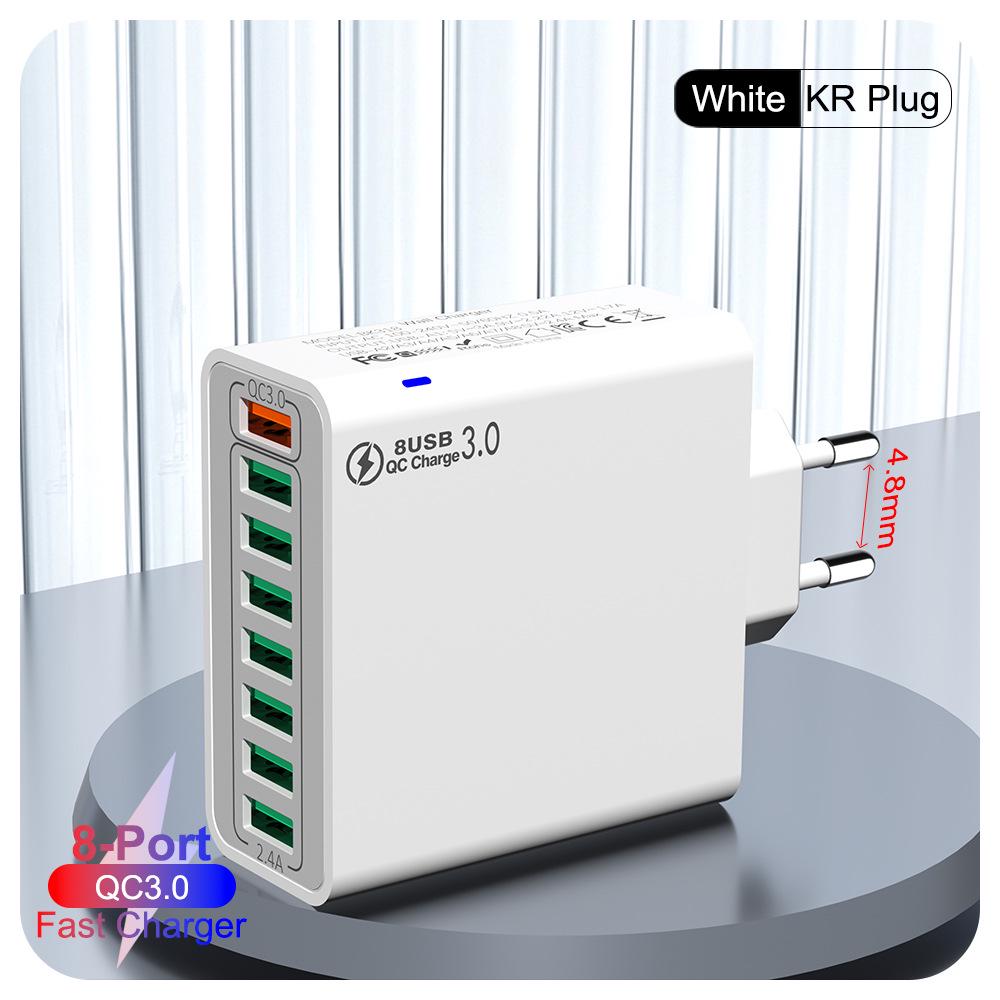 QC3.0 8-Port 30W Multi-USB Fast Charger for Mobile Phones - US/EU/KR Specs, High Power, Colorful Design
