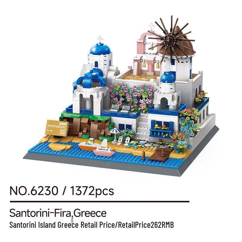 Santorini Island Street Scene Building Blocks Toy Model