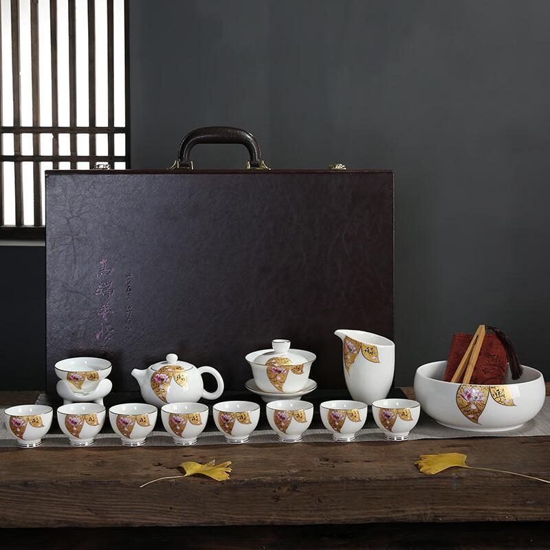 Chaxun Mutton Fat Jade Porcelain Tea Set, Lotus Charm Series