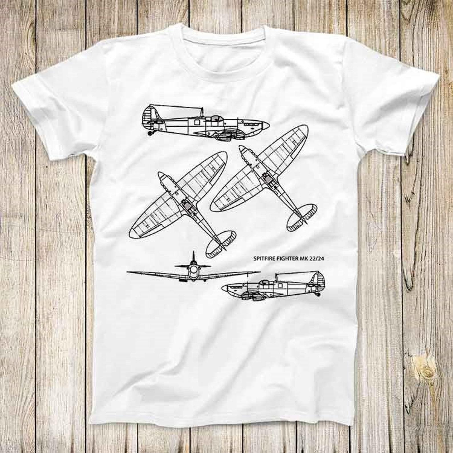 Spitfire Fighter Aircraft Technical Drawing Top Tee Best Cute Gift Mens Women Unisex T-Shirt 3033 4XL