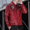 Men's Pu Leather Jacket Baseball Collar Embroidered Motorcycle Jacket Autumn and Winter Casual Trendy Leather Jacket for Men