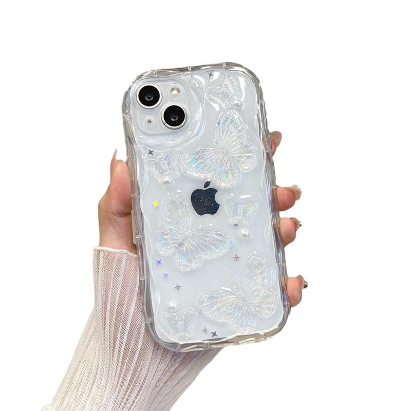Wind Transparent Mobile Phone Case For Iphone15Promax Pearl Butterfly Apple 17 Sequins Wavy 13