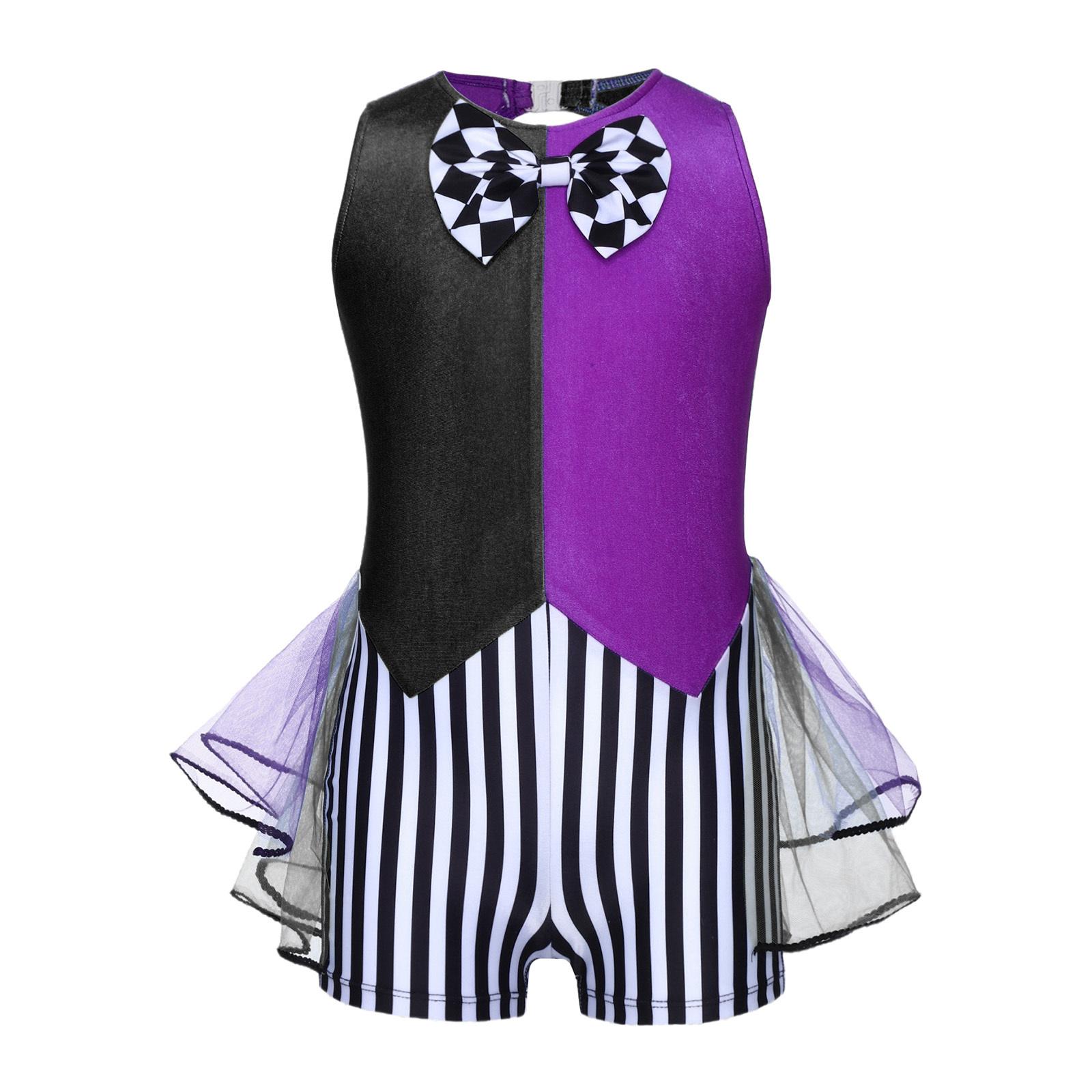 

Girls Circus Costume Fairytale Tea Party Dress Sleeveless Stripes Checkerboard Bow Knot Tutu Bodysuit 5-6 Years чорний