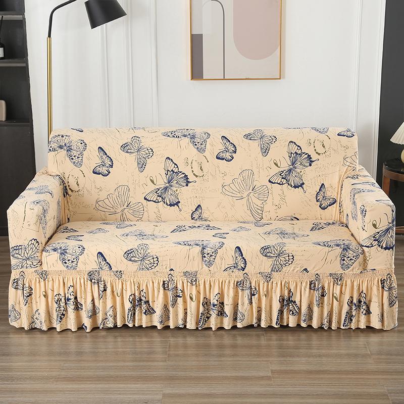 Printed Sofa Cover Stretch Couch Covers Patterned Slipcovers With Skirt Washable Spandex Furniture Protector For Living Room