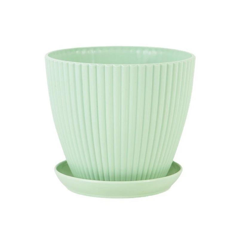 Succulent Potted Round Pot with Tray Plastic Flower Pot Vertical Striped Planters Double Layer Bonsai Home Office Desktop Decor