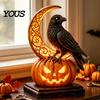 Dark Fantasy Room Accents Halloween Pumpkin Resin Lamp, Gothic Glowing Tabletop Decor for Home, Ornaments Spooky Dragon Ghost Black Cat Ornament,