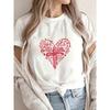 Women Casual T-Shirt White Heart Cross Faith Jesus Love God Religious Christian Design For Daily Wear Church Outfits