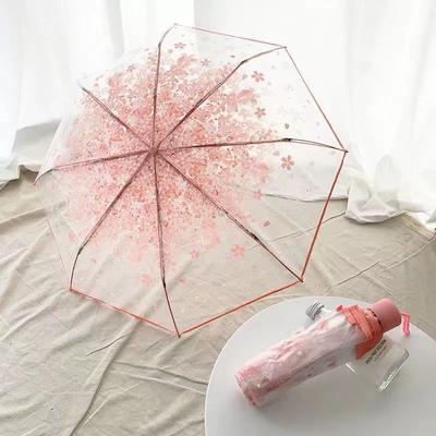 Stil Regenschirm Falten Niedlich Niedlich Göttin Klein Frisch Einfach Wald Stil Dreifach Gefaltet Kirschblüte Transparent
