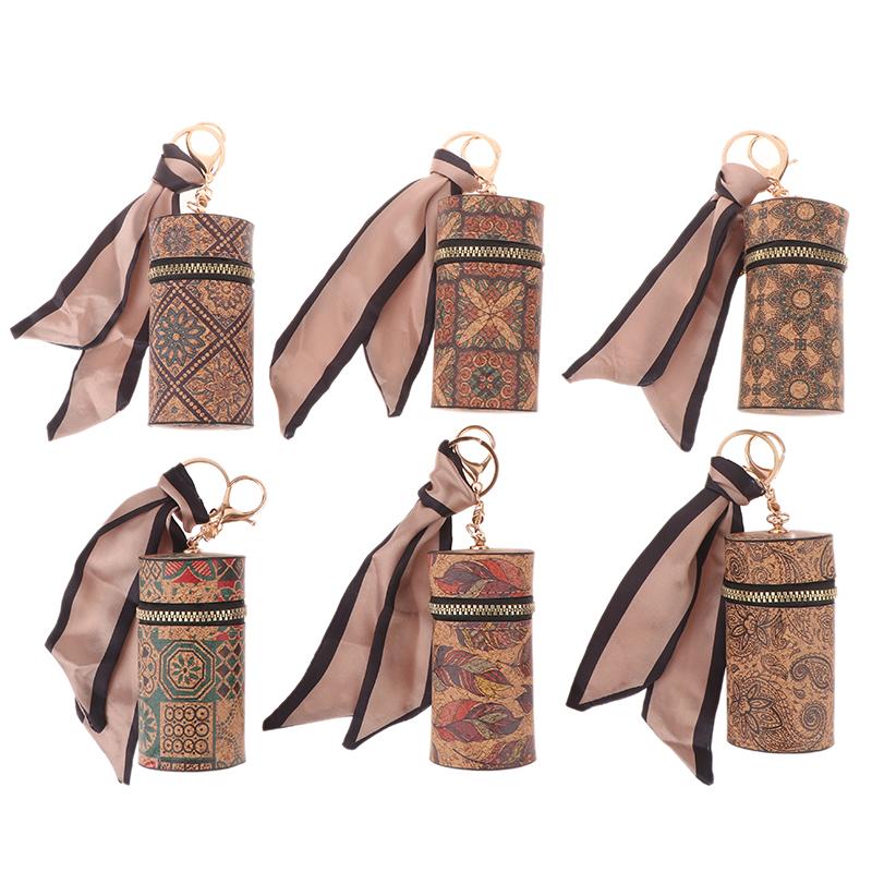 Retro Wood Grain Bucket Coin Purse Fashion Lipstick Bag Mini Storage Bag Earphone Bags Keyring Pendant For Women Girls Gift