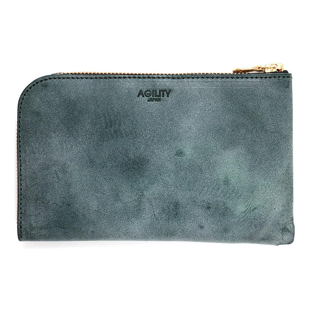 

AGILITY affa Smartphonelet Long Wallet, L-Shaped, Large Capacity, Fits Two Smartphones (6.7 inches), Genuine Leather Pouch (Green)