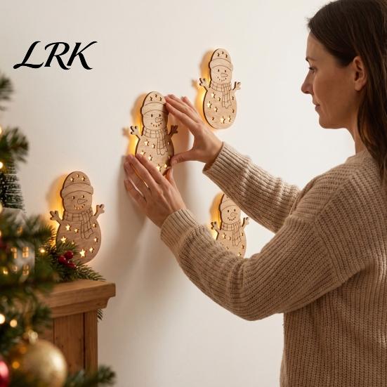 Holiday Wall Hanging Signs 7Pcs 3D Light-Up Wooden Reindeer Christmas Decor with Warm LED Backlight, Peel And Magical Atmosphere Stick Rustic Art for