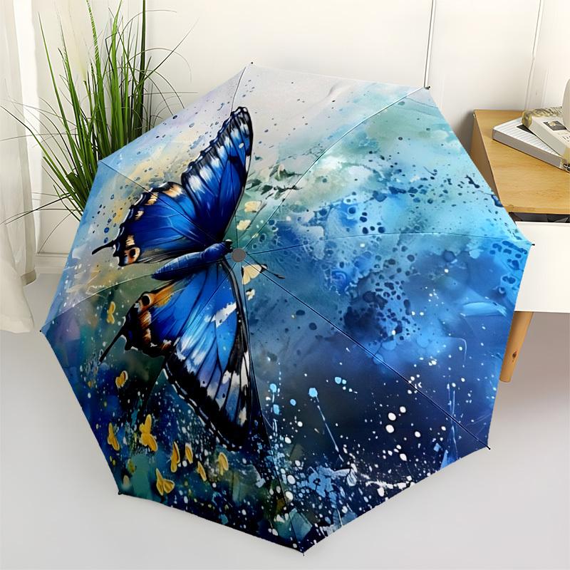1pc Butterfly Watercolor Auto Folding Umbrella, Sturdy And Durable Automatic Folding Umbrella with 8 Ribs, Convenient for Outdoor Use192