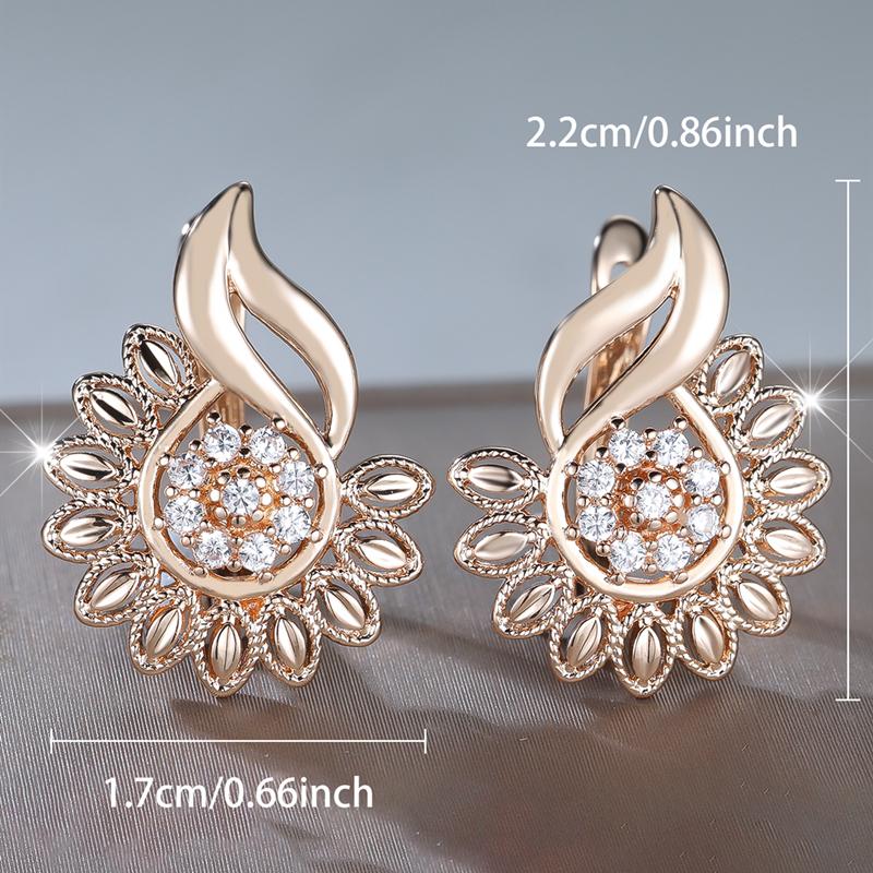 Luxus Mode Zirkon Sonnenblumen Hängeohrringe für Frauen Goldfarbene Blütenblatt-Ohrringe Schmuckzubehör