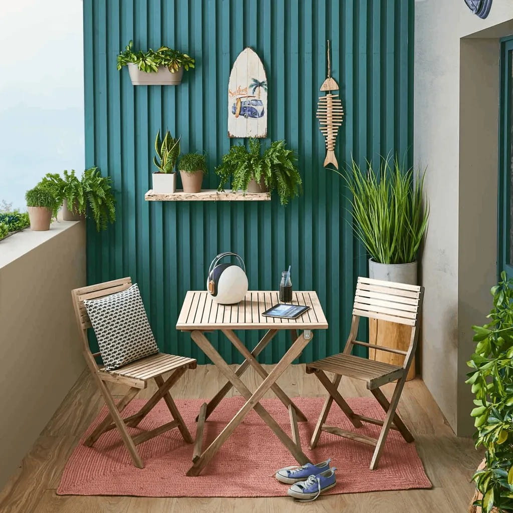 A set of two folding chairs made of exotic acacia