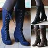 2026 Winter Damen Stiefel Schuhe Mode Vintage Schnürstiefel Damen Rund Cowboy Hohe Absätze Stiefeletten Schuhe Frau Botas Mujer A031