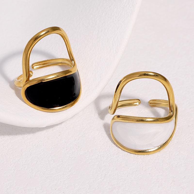 Stainless Steel Geometric Open Ring for Women Men Simple Vintage Enamel Irregular Finger Ring Exquisite Casual Versatile Jewelry