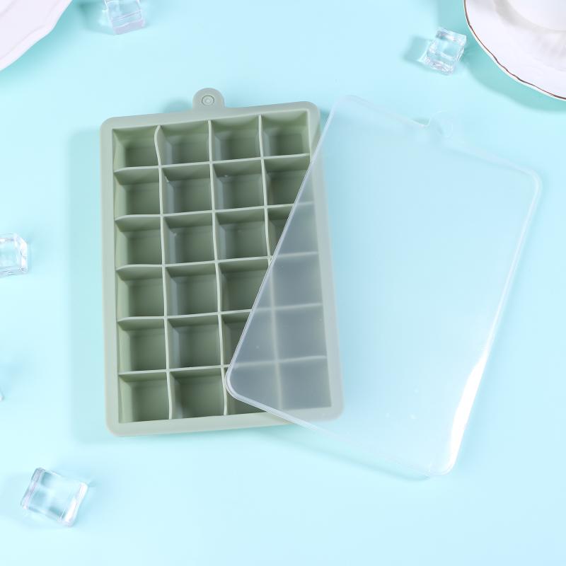 1Pc 24-Hole Silicone Ice Tray Square Box Auxiliary Food Puree Cheese Jelly Mold With Lid Bar Kitchen Cocktail Tools Ice Mold