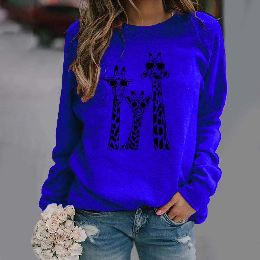 Giraffe Pattern Long Sleeve Round Neck Women's Sweatshirt