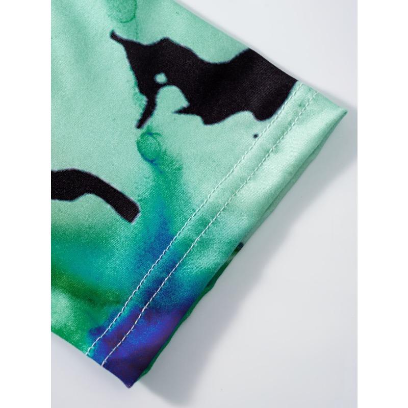 Women Long Sleeve T Shirt Casual Abstract Watercolor Forest Print Oversized Top Vacation Style Loose Fit Fashion Blouse