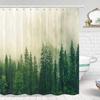 Rustic Nature Forest Shower Curtains, Misty Forest Nature Mountain Green Fog Magic Woodland Pine Tree Bathroom Curtain Decor Set