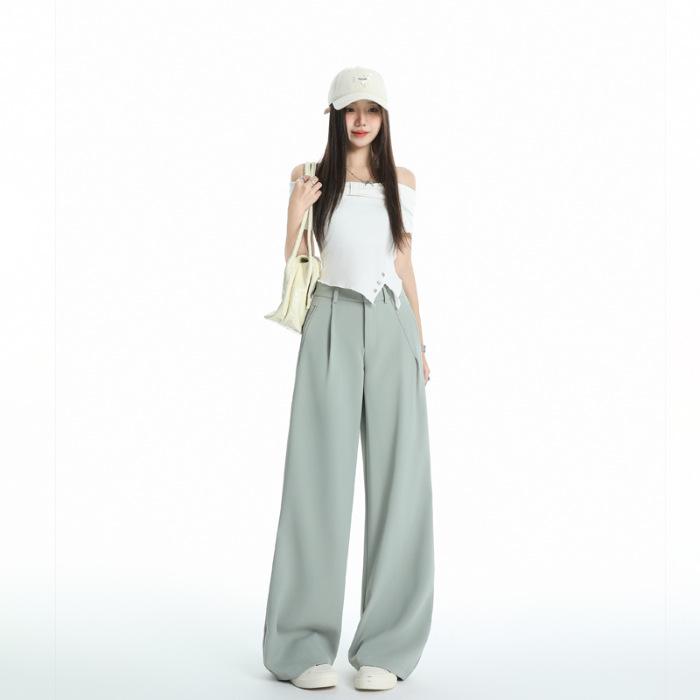2026 Women's Black Slimming Wide-Leg Casual Pants, Plus Size, Soft Thin Fabric, Straight-Leg Design.