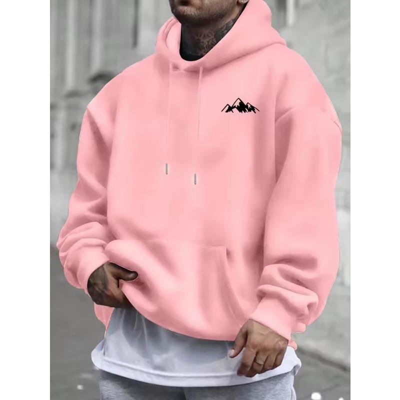 Men'S Casual Pink Hoodie with Fleece Lining Stylish Graphic Long Sleeve Regular Fit Casual Wear Hoodie Front Blend Hoodie