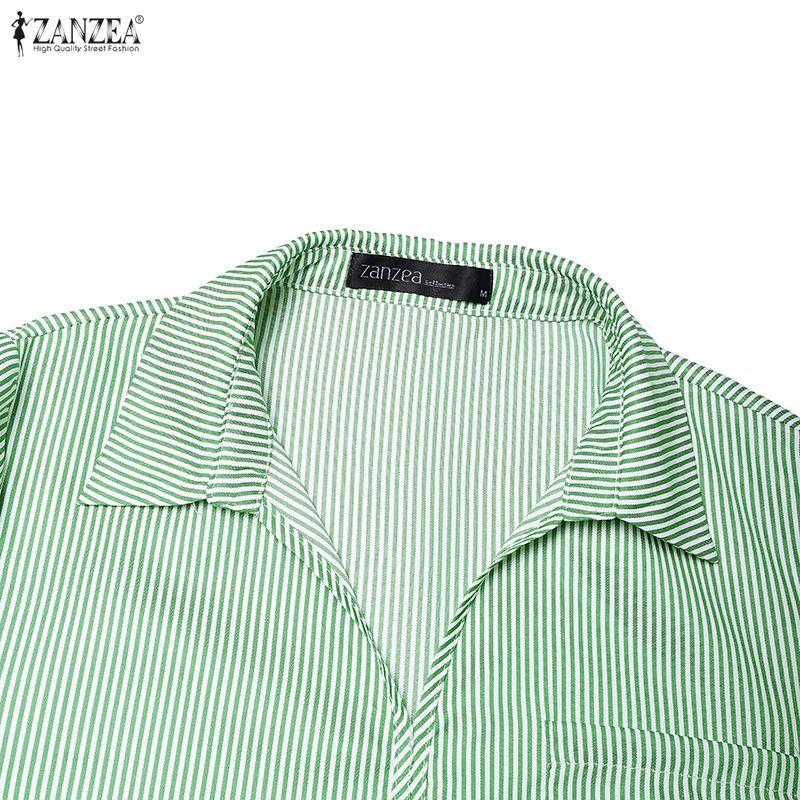 ZANZEA Camicia da donna a righe larghe con colletto a punta e maniche a 3/4