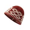 Women Retro Knitted Hat Winter Warm Rhombus Pattern Hat Big Head Sized No Brim Hat for Daily Outings Parties Dating