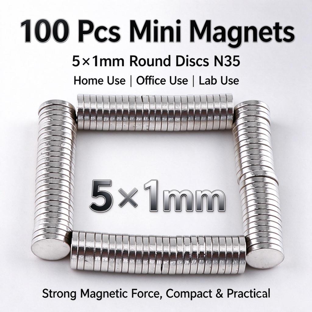 100pcs 5 x 1MM Mini Lodestone Magnet Magnetic Steel Small Round N35 for Home / Office / Laboratory