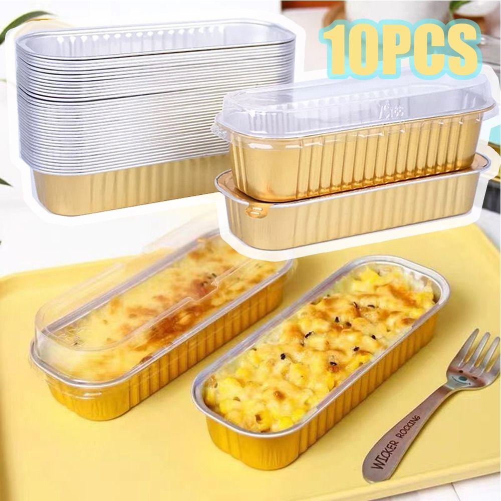 

10pcs Brown Letters Baking Cup Case Rectangle Tin Foil Box New Muffin Cupcake Party 10pcs-Lid