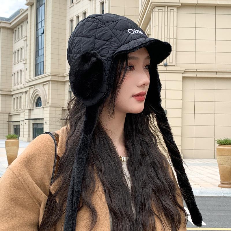 Korean New Autumn and Winter Hat for Women Solid Color Versatile Large Ear Bag Drawstring Lei Feng Hat Winter Outdoor Warm Ear Protection Hat