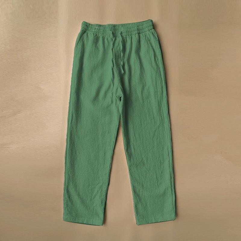Mens Vintage Linen Casual Pants With Drawstring Waist For Summer Daily Wear