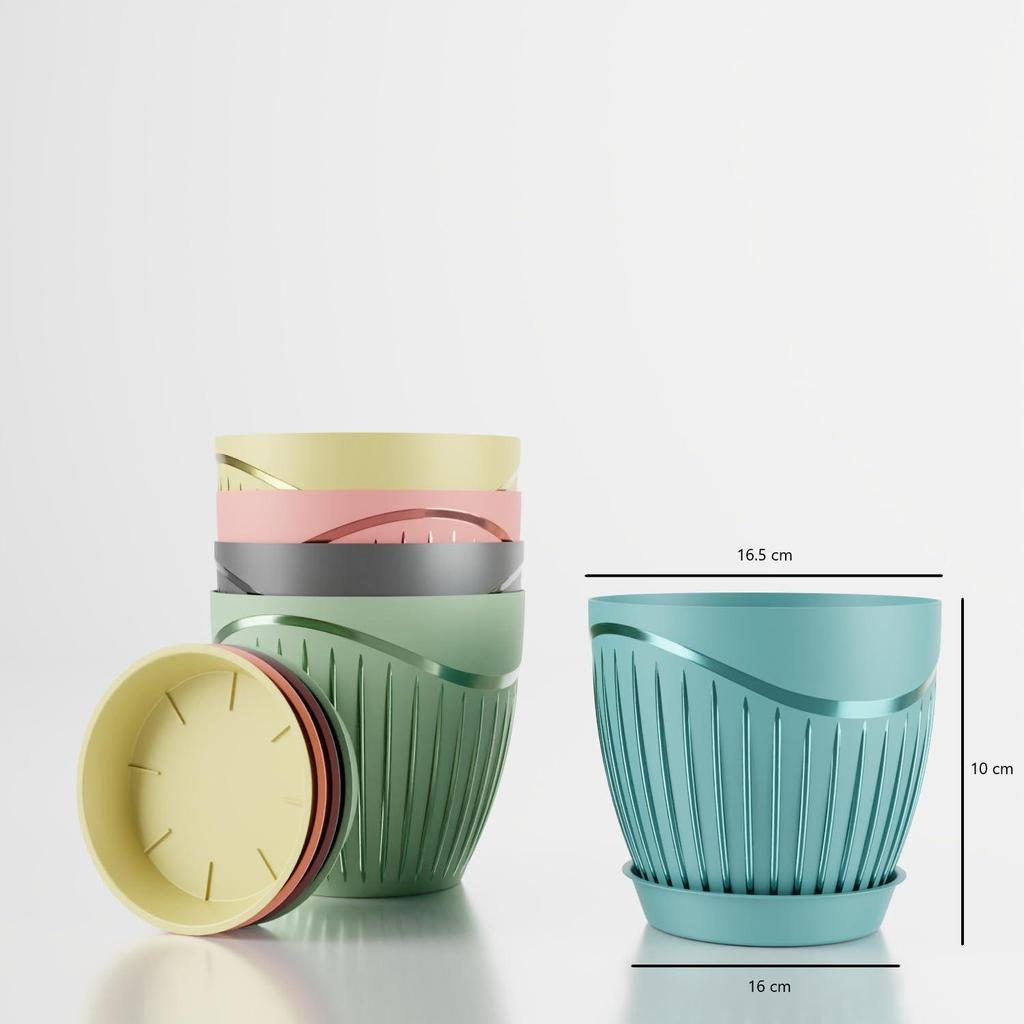 (Pack of 5) 6 Inch Premium Round Plastic Flower Pots with Tray for Home Planters, Terrace,for Home Indoor & Outdoor Gardening Plants