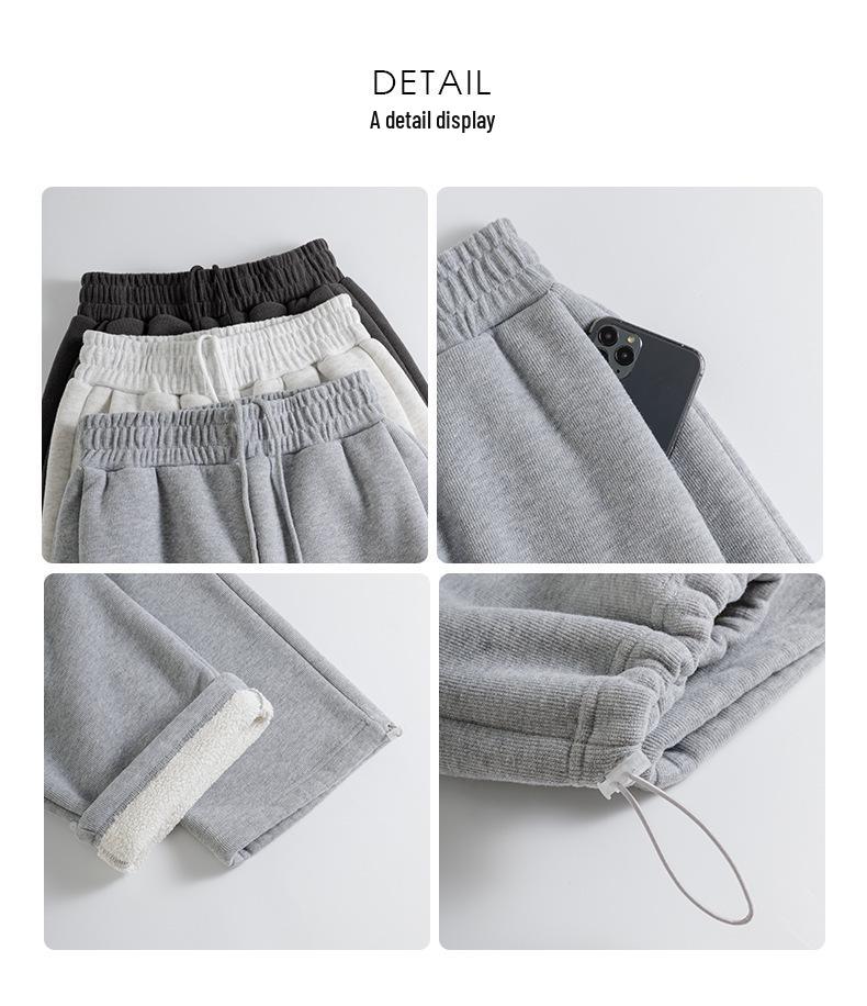 Dámské fleecem podšité tepláky z jehněčí vlny Podzim/Zima 2025: Silné bavlněné ležérní rovné kalhoty