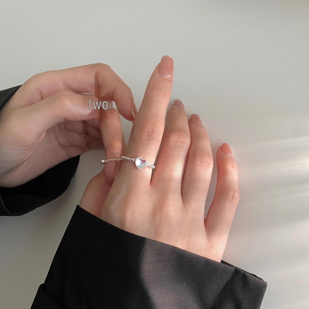 925 Sterling Silver Heart Moonstone Ring for Women - Simple Oval Naked Chain Index Finger Ring