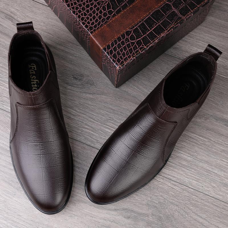 Fashion Genuine Leather Men Chelsea Boots New Arrival Man Casual Footwear Fashion Warm Plush Business Ankle Boots Outdoor Business Shoes