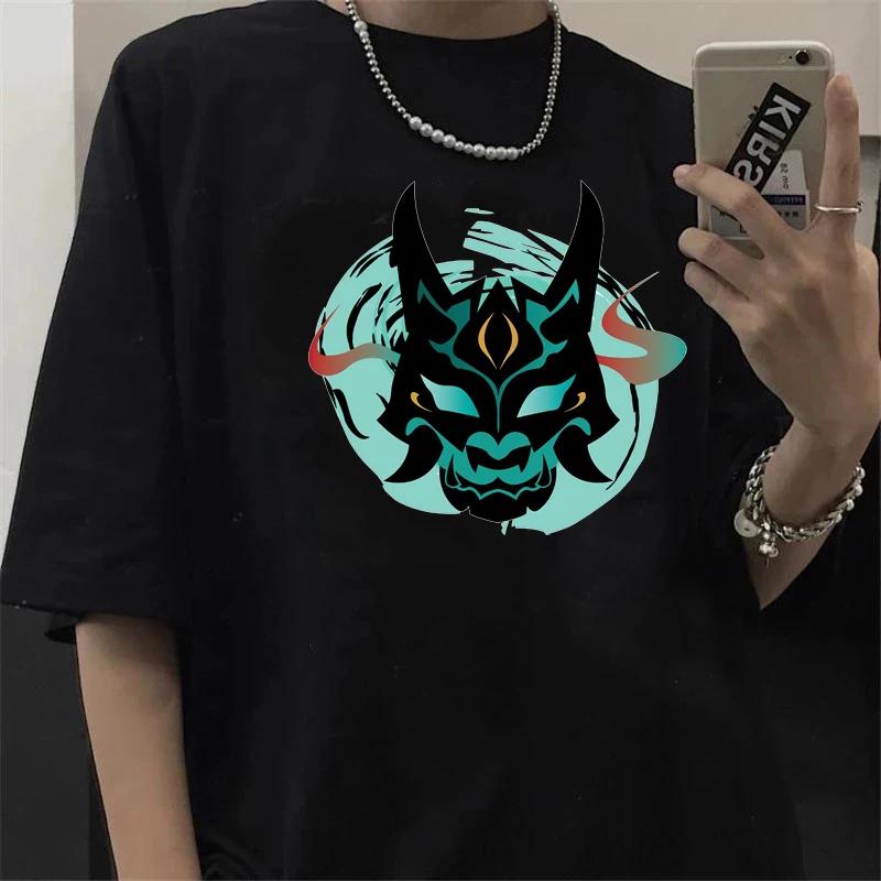 Cartoon Genshin Impact T Shirt Men Kawaii Hu Tao Graphic Tees Xiao Genshin T-shirt Unisex Hip Hop Tops