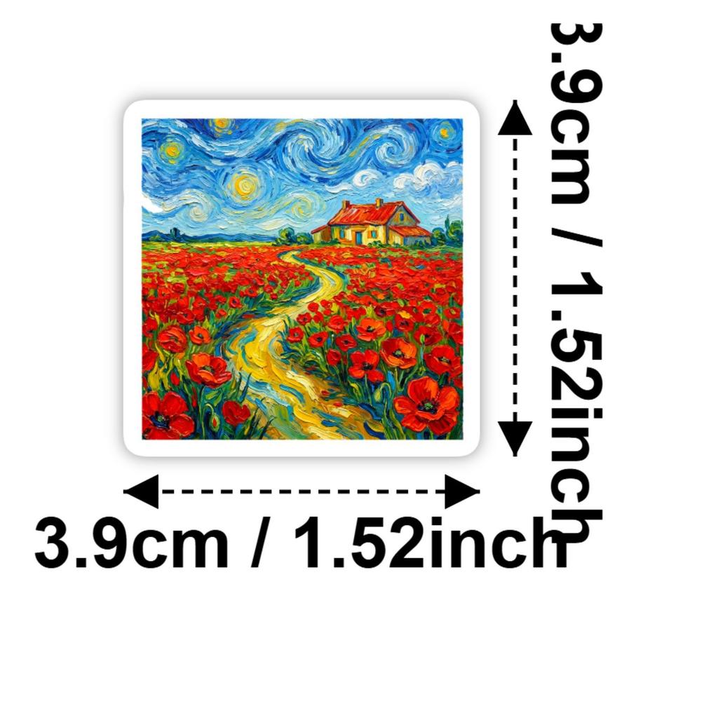 New 50 Art Oil Paintings Wind Camping Stickers Van Gogh Star Night Wind Outdoor Handbook Luggage Notebook Diy Stickers
