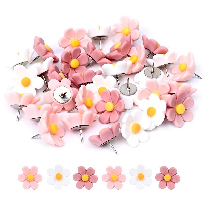 20pcs Pink Floral Pushpins - Decorative Resin Flower Thumbtacks for Photo Walls & Office Supplies
