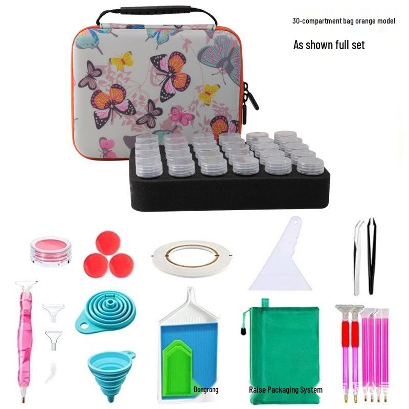 60-Grid Storage Bag for Diamond Painting Drills with Bottles and Dotting Tool Kit