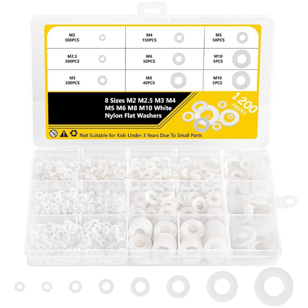 900/1200pcs Nylon Insulating Flat Washer Set with Plastic Gasket