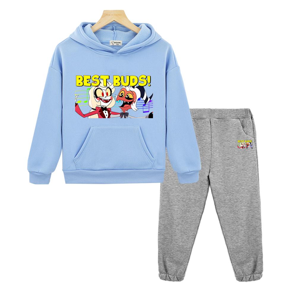2PCS pullover+Pant kid boutique clothe Autumn helluva boss print hoodie Fleece Comfortable Sweatshirt jacket boy girl Spors Sets