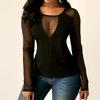 Fashion Womens Sexy Long Sleeve Mesh  Solid O-Neck T-Shirt Blouse